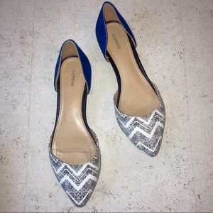 White/Black Chevron Toe + Blue Heel D’orsay Flat